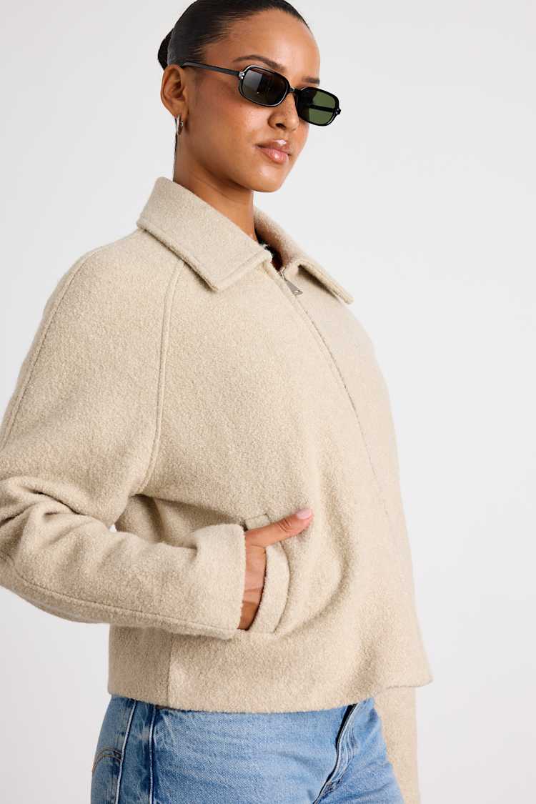 Brixlynn Beige Wool Collared Jacket