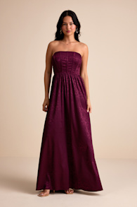 Venita Plum Floral Jacquard Satin Bustier Maxi Dress 2