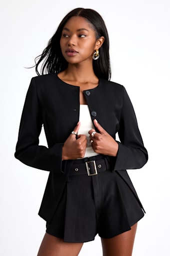 Noara Black Belted High-Rise A-Line Shorts 1