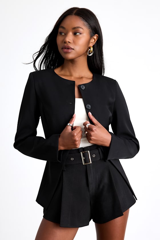 Noara Black Belted High-Rise A-Line Shorts 1