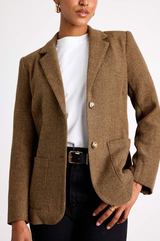 Avielle Brown Wool Tweed Collared Blazer