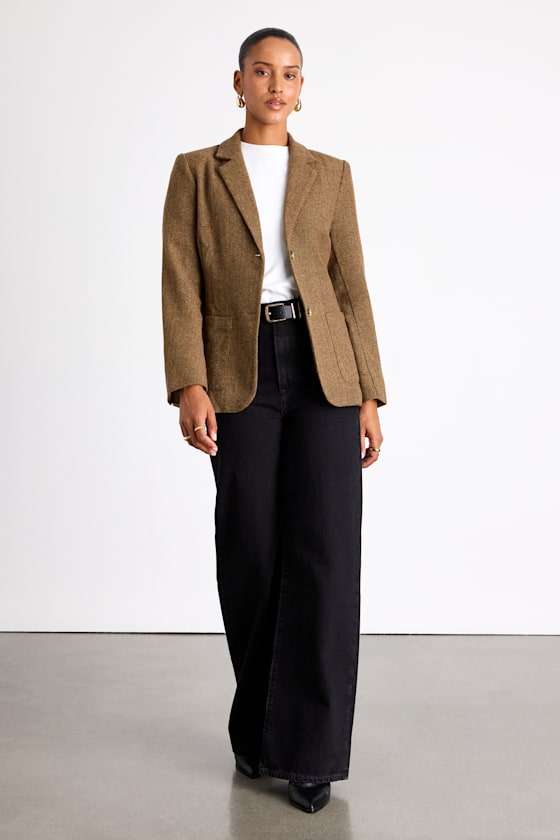 Avielle Brown Wool Tweed Collared Blazer - thumbnail 3