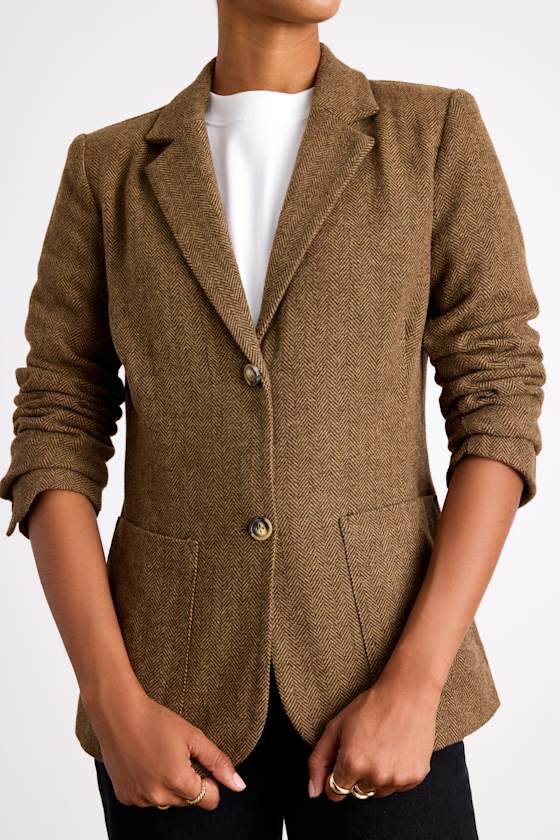Avielle Brown Wool Tweed Collared Blazer - thumbnail 5