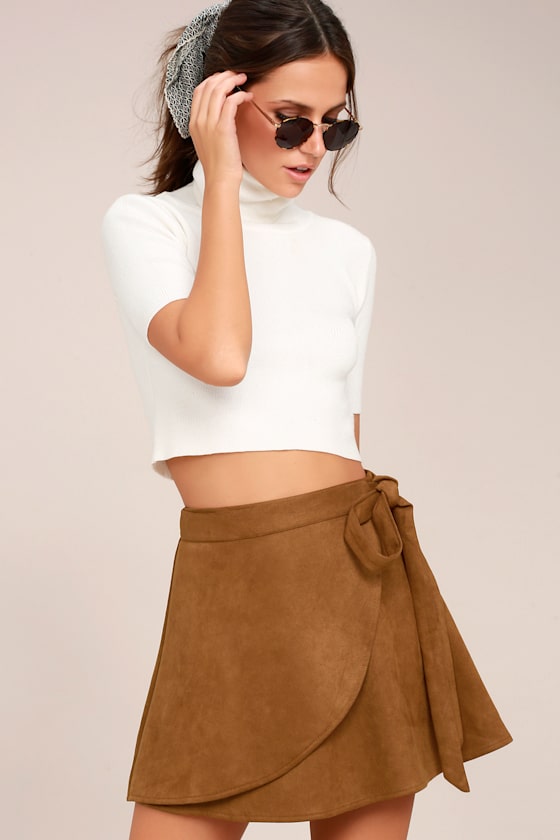 Wrap to It Tan Suede Wrap Skirt 2