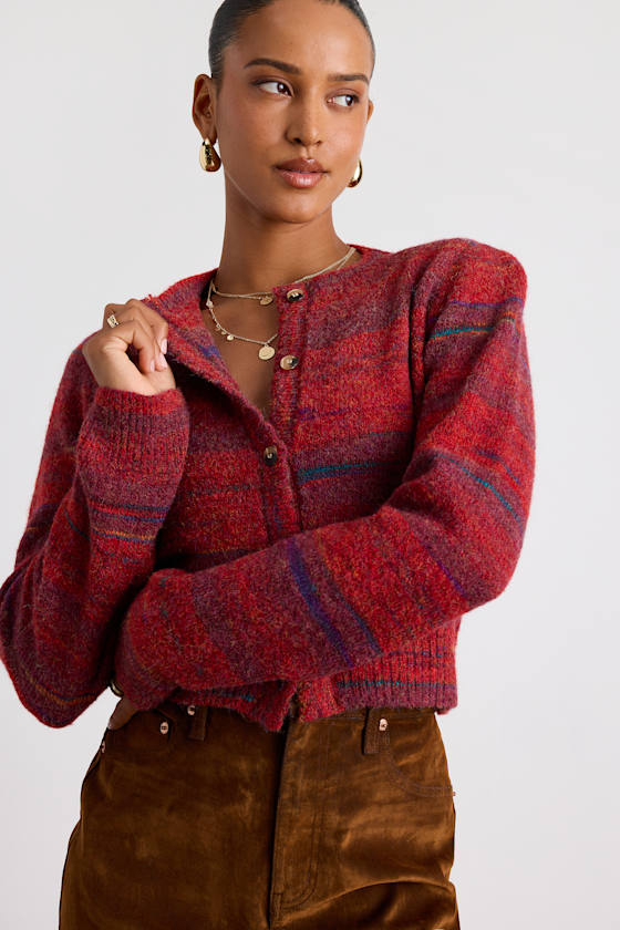 Lulus Haller Red Space Dye Cropped Cardigan Sweater In Red