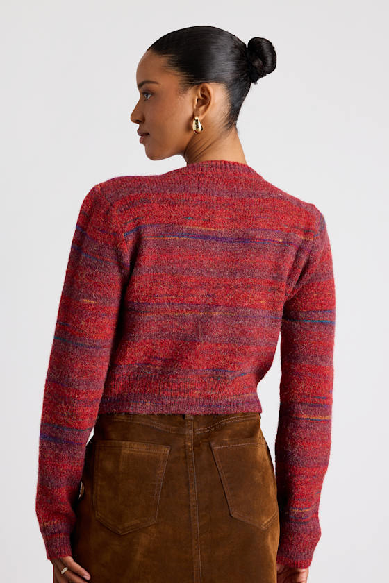 Lulus Haller Red Space Dye Cropped Cardigan Sweater In Red