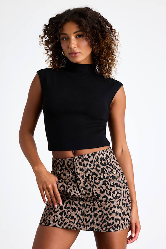 Suki Black Mock Neck Cap Sleeve Sweater Top 1