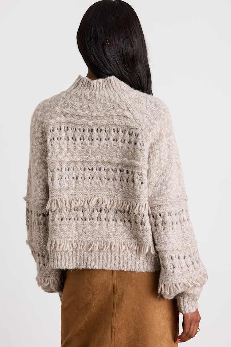 Bellwyn Heather Grey Fringe Chunky Mock Neck Sweater