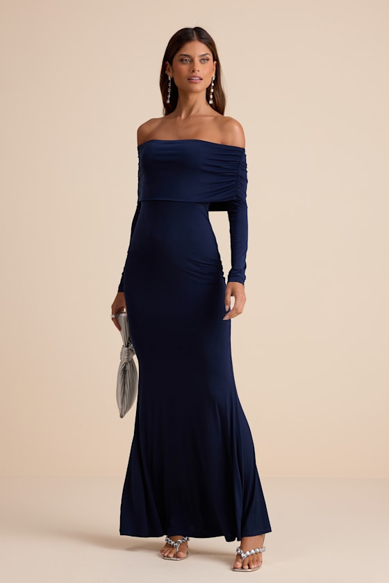 Effortlessly Stunning Navy Off-the-Shoulder Maxi Dress 1