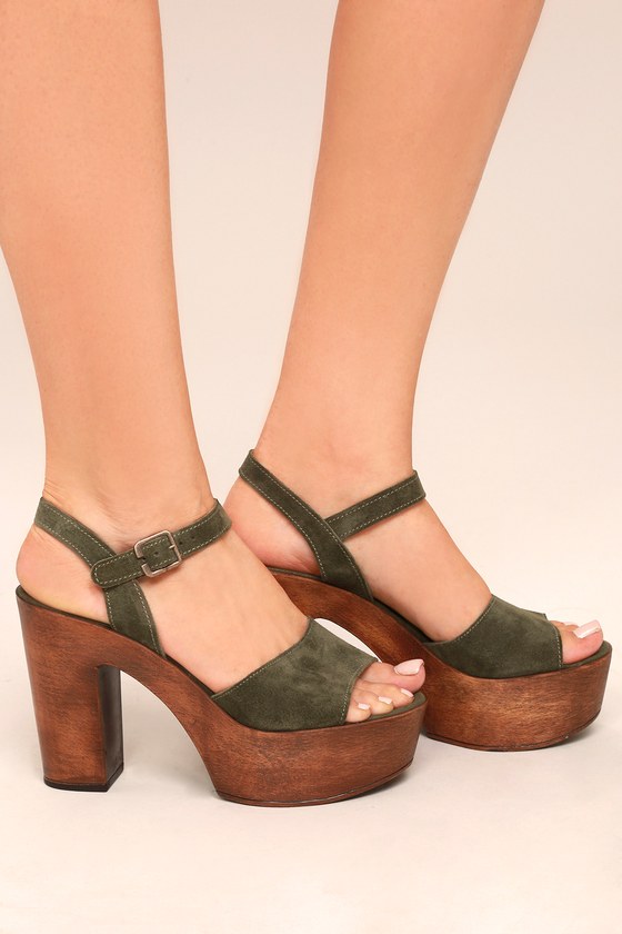 Steve Madden Lulla Olive Suede Leather Platform Sandals