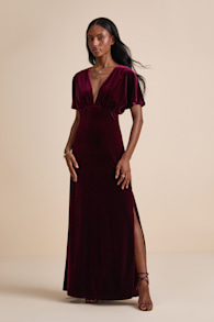 Mystical Charm Burgundy Velvet Flutter Sleeve Maxi Dress 1