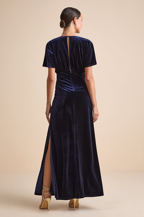 Mystical Charm Navy Velvet Flutter Sleeve Maxi Dress - thumbnail 3