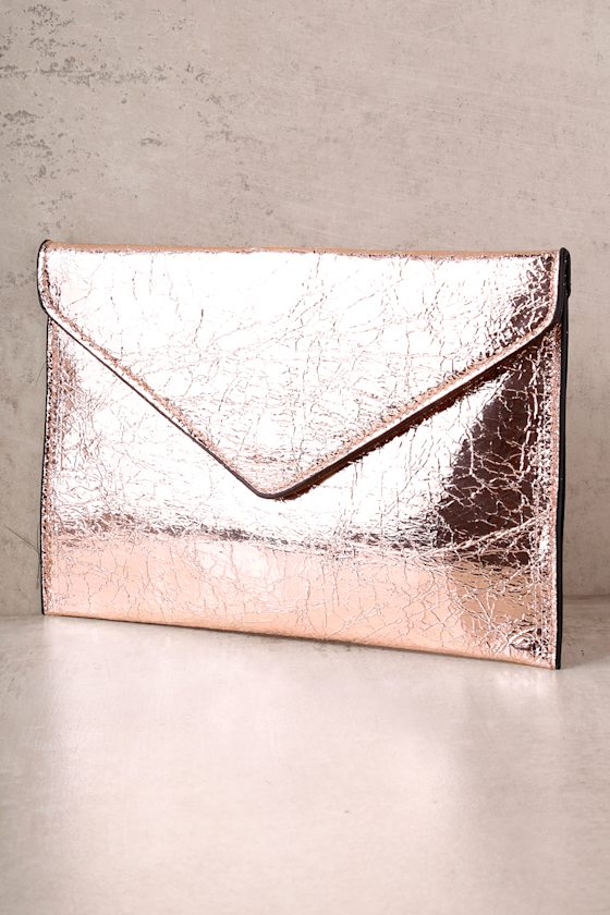 Chic Rose Gold Clutch Metallic Clutch Envelope Clutch Lulus
