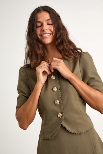 Harla Olive Short Sleeve Button-Front Blazer 1