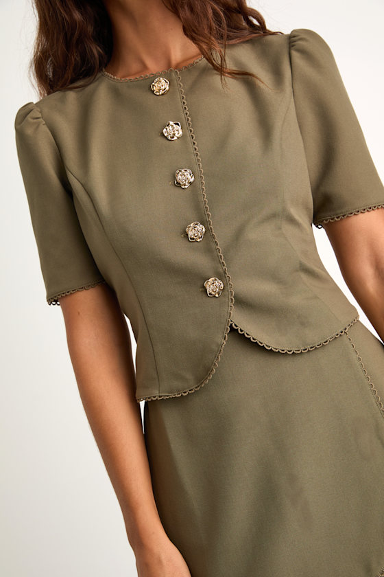 Harla Olive Short Sleeve Button-Front Blazer 6