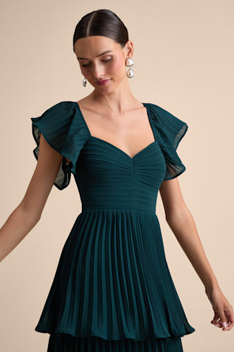 Notorious Charm Emerald Pleated Flutter Sleeve Maxi Dress 1