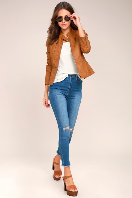Peace of Mind Tan Vegan Leather Moto Jacket 3