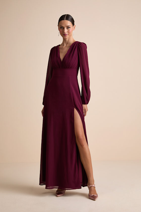Marvelous Affair Burgundy Pleated Lace-Up Maxi Dress 1
