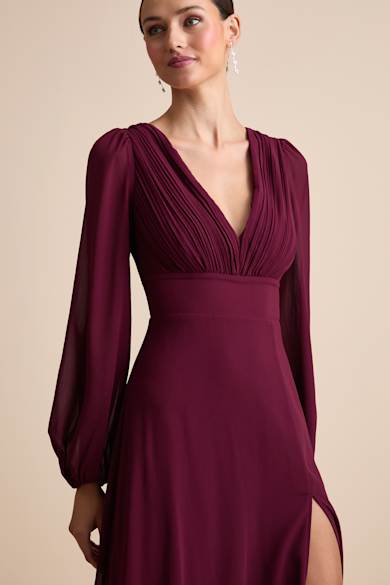 princess polly baby blue dress Berylove Women Asymmetrical Neck Mother of The Bride Dress Burgundy Ruffled A Line Satin Maxi Winter Wedding Guest Dress, Burgundy / US4 main image 1