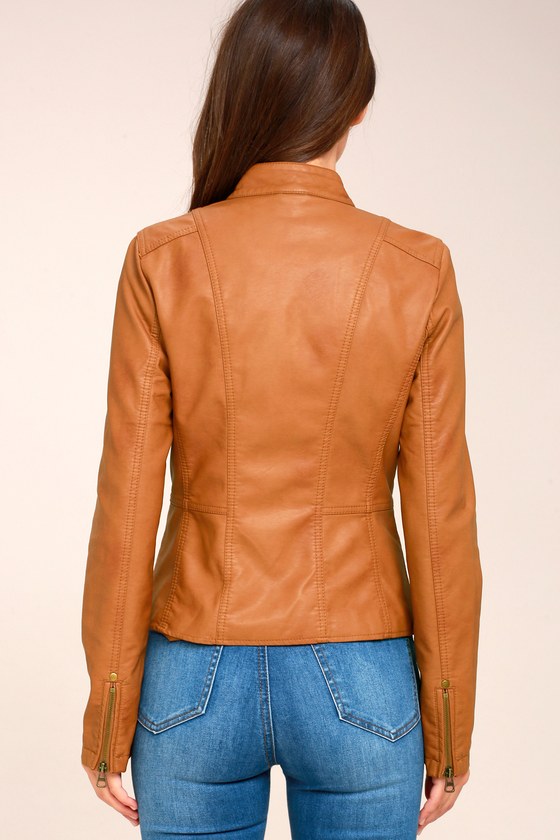 Chic Tan Jacket - Moto Jacket - Vegan Leather Jacket