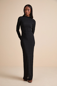 Trendsetting Design Black Textured Long Sleeve Maxi Dress 1
