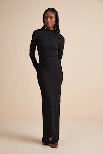 Trendsetting Design Black Textured Long Sleeve Maxi Dress 1