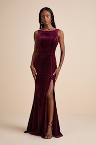 Ravishing Poise Burgundy Velvet Cowl Back Sleeveless Maxi Dress 1