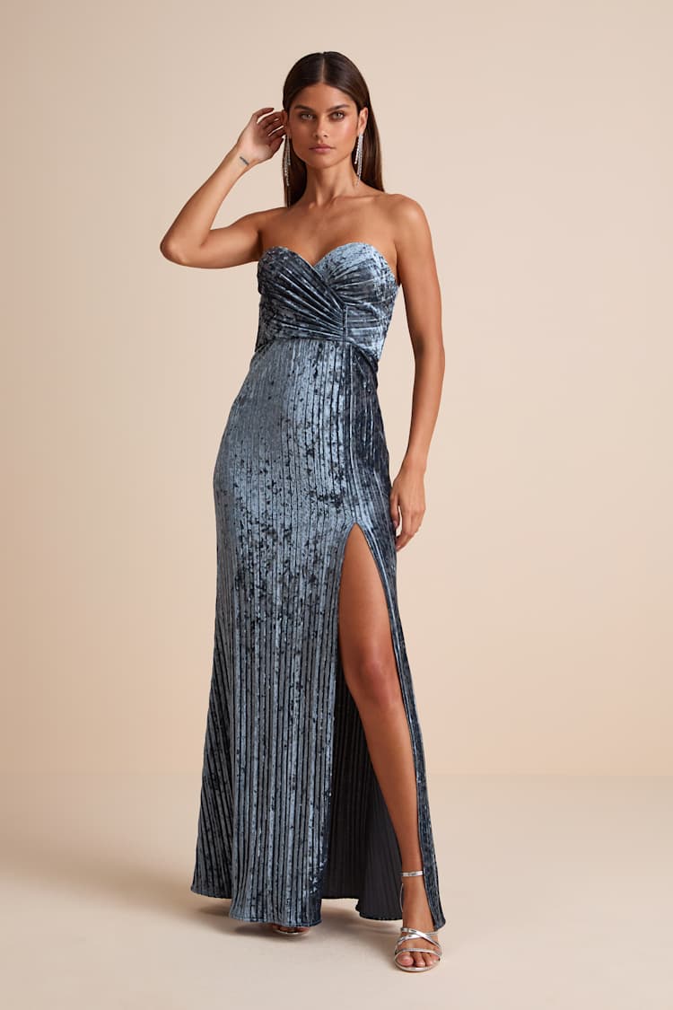 strapless open back dress Freesia Gown - Slate Light Blue Open Back Silk Dress main image 0