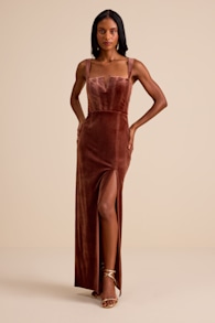 Pristine Luxury Dark Mauve Velvet Bustier Maxi Dress 1
