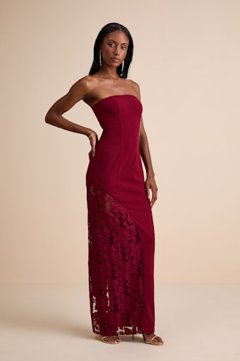 Irresistible Attitude Red Strapless Lace Column Maxi Dress 2