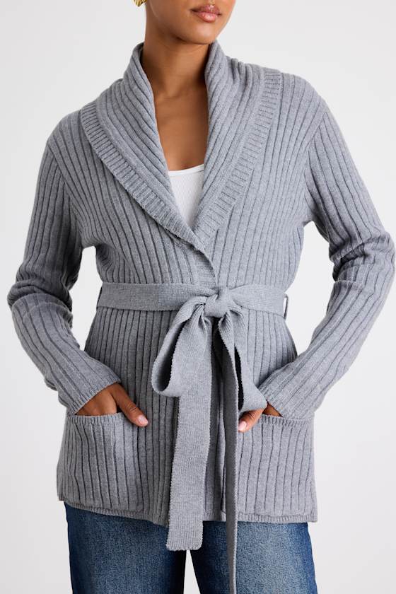 Sierra Grey Ribbed Knit Open-Front Cardigan 2