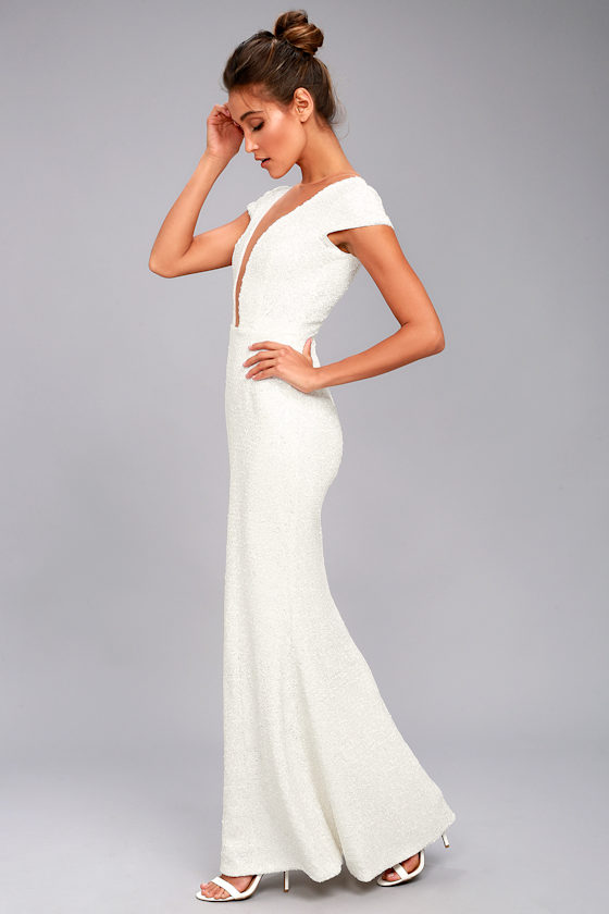 Dress the Population Michelle White Sequin Maxi Dress 3