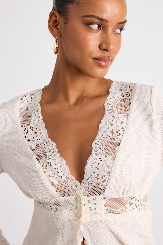Jordy Ivory Lace Long Sleeve Sweater Top 2