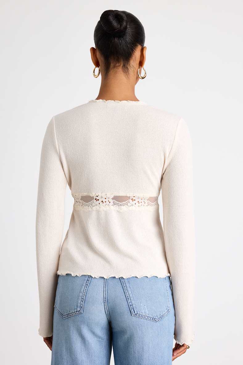 Jordy Ivory Lace Long Sleeve Sweater Top