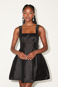 Cyra Black Taffeta Tie-Back Skater Mini Dress 1