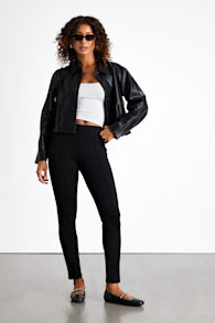 Cleo Black Ponte High-Rise Slim Leg Pants 1