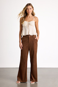 McKay Brown Suede High-Rise Wide-Leg Trouser Pants 1