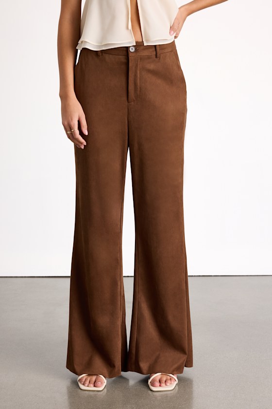 McKay Brown Suede High-Rise Wide-Leg Trouser Pants 2