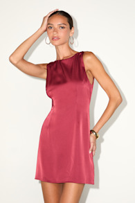 Elevated Appearance Wine Red Satin Open Back Mini Dress 2