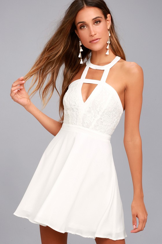 Lovely White Lace Dress - Lace Skater Dress - Cutout Dress - Lulus