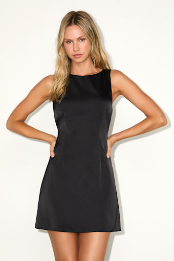 Elevated Appearance Black Satin Open Back Mini Dress 1