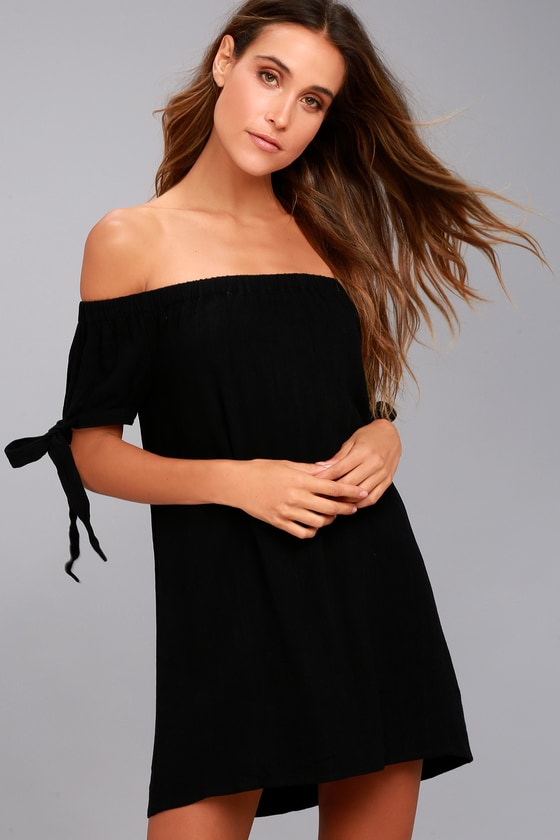 Lovely Black Dress - LBD - Off-the-Shoulder Dress - Shift Dress - $48. ...