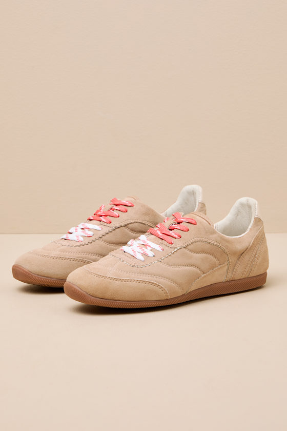 Laini Camel Suede Leather Lace-Up Sneakers 1