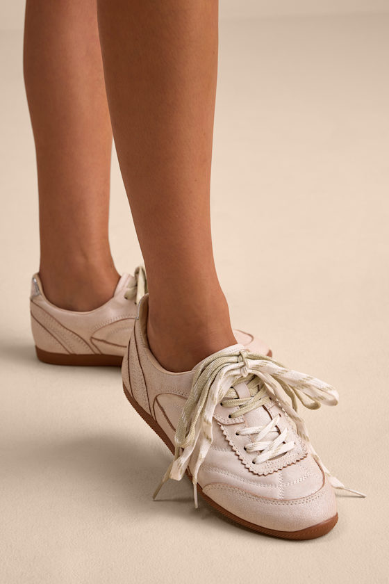 Dolce Vita Laini - Distressed Leather Sneakers - Off White Shoes