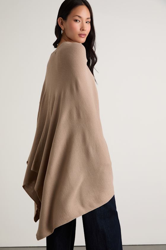 Ardita Taupe Ribbed Knit Draped Wrap Poncho - thumbnail 3