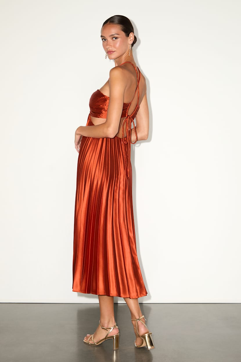 strapless open back dress Red Pleated Halter Midi Dress - All Dresses