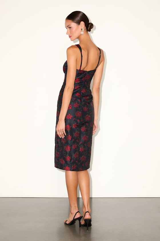 Immaculate Chicness Navy Floral Brocade Midi Dress - thumbnail 4