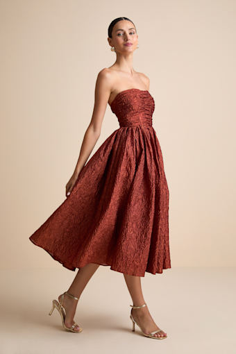 Analeia Rust Jacquard Lace-Up Strapless Midi Dress 5