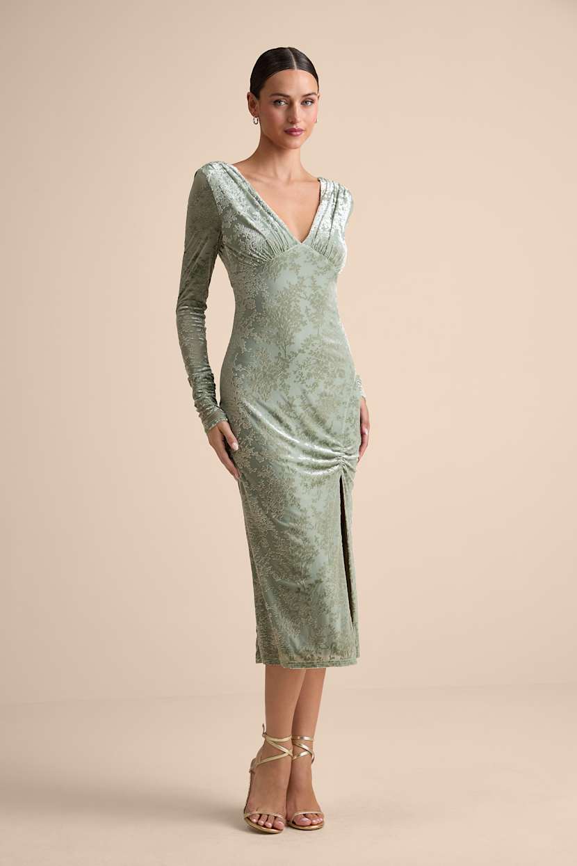 Lulus | Green Valerie Sage Velvet Burnout Bodycon Midi Dress | Womens | Small (Available in XS, M, L, XL) | 100% Polyester Lulus | Green Valerie Sage Velvet Burnout Bodycon Midi Dress | Womens | Small (Available in XS, M, L, XL) | 100% Polyester