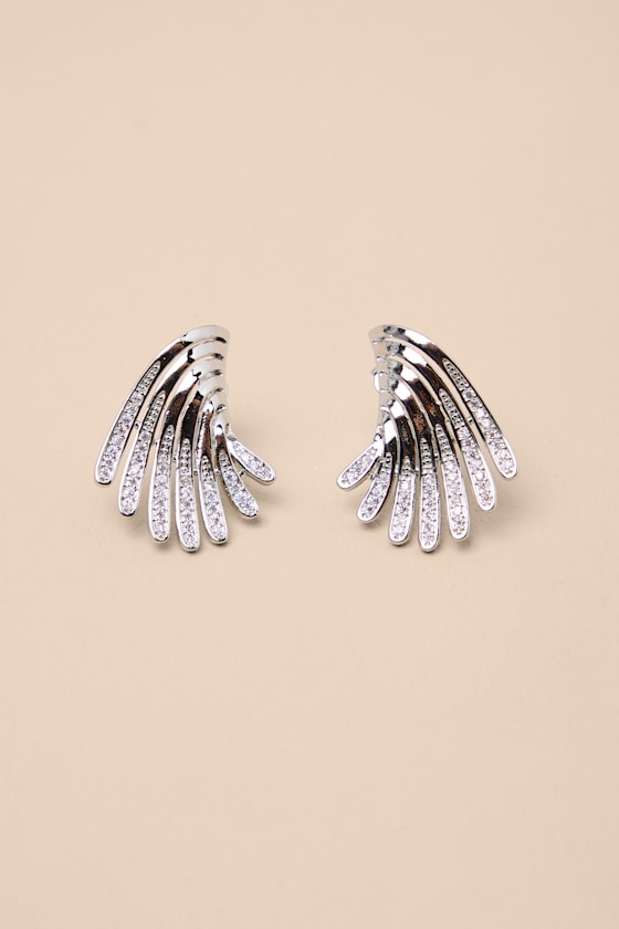 Kaltrina 14KT White Gold Rhinestone Winged Earrings